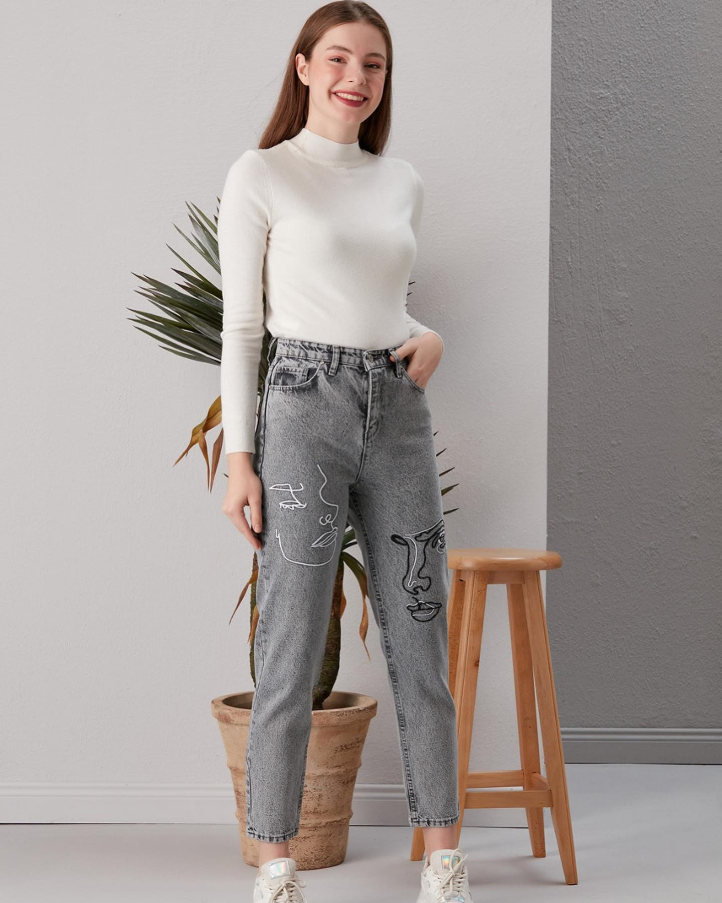 Pink Pony Kadın Yüksek Bel Mom Fit Jean