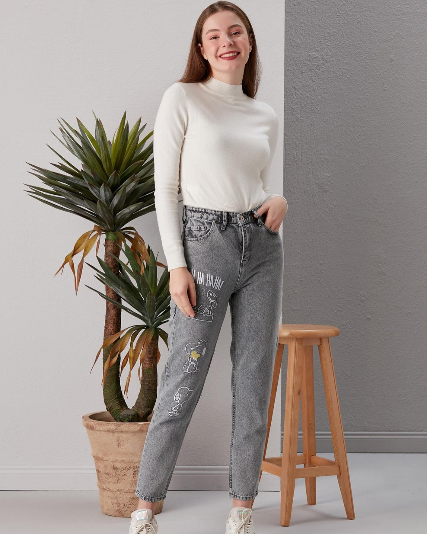 Pink Pony Kadın Yüksek Bel Mom Fit Jean