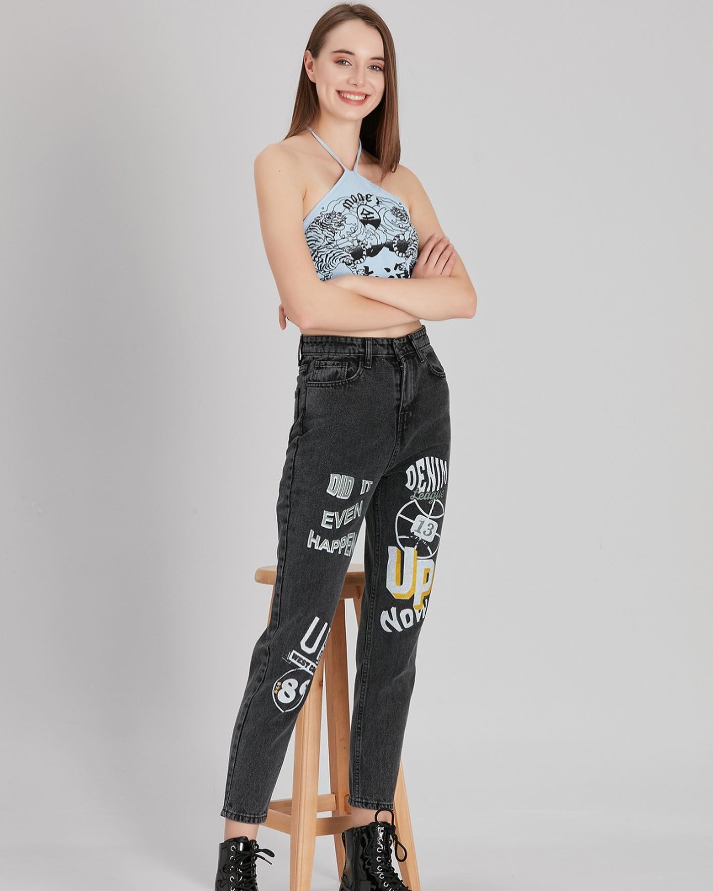 Pink Pony Kadın Yüksek Bel Mom Fit Jean