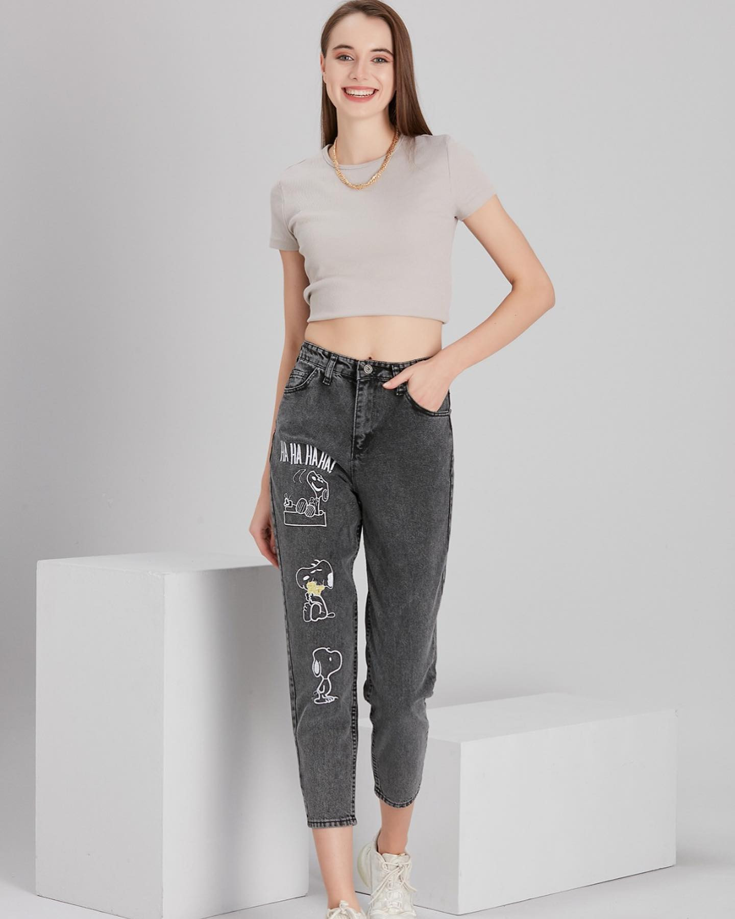 Pink Pony Kadın Yüksek Bel Mom Fit Jean
