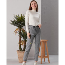 Pink Pony Kadın Yüksek Bel Mom Fit Jean